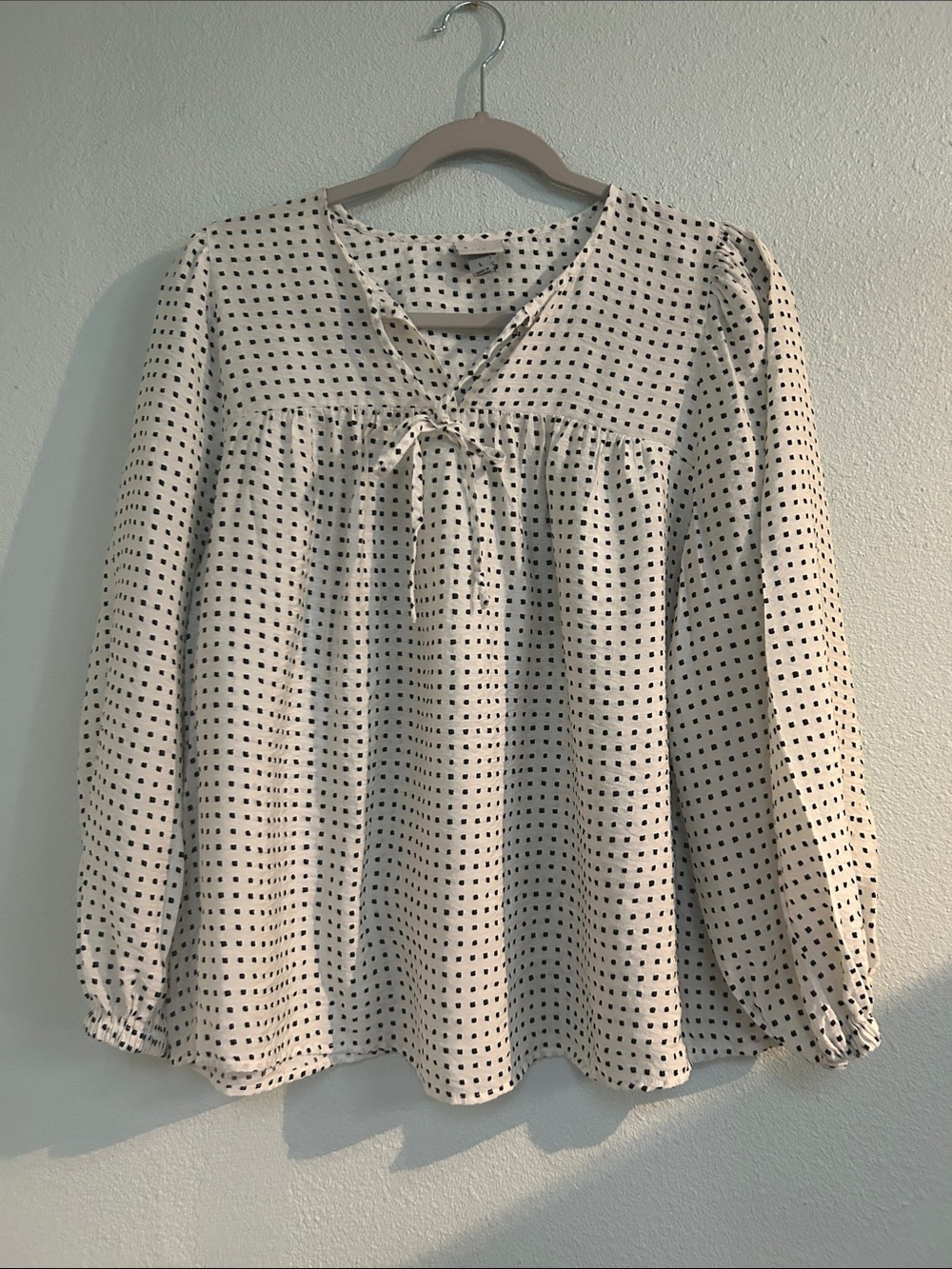 a new day Cream Blouse with Black Square Dot Print